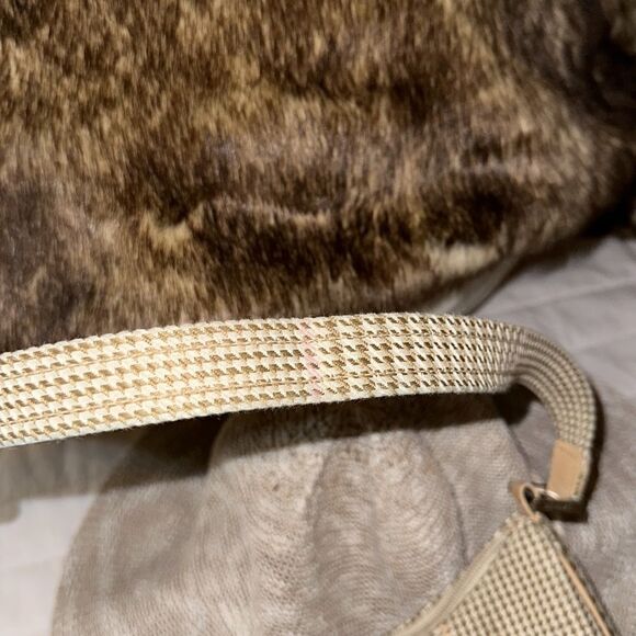 LRL Ivory Tan White Pink Gold Houndstooth Leather Silver Tone Hardware Hobo Bag - Picture 11 of 16